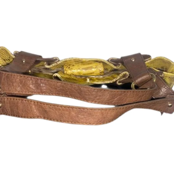 Jessica Simpson brown yellow Faux snake skin blended bag EUC - Picture 5 of 11